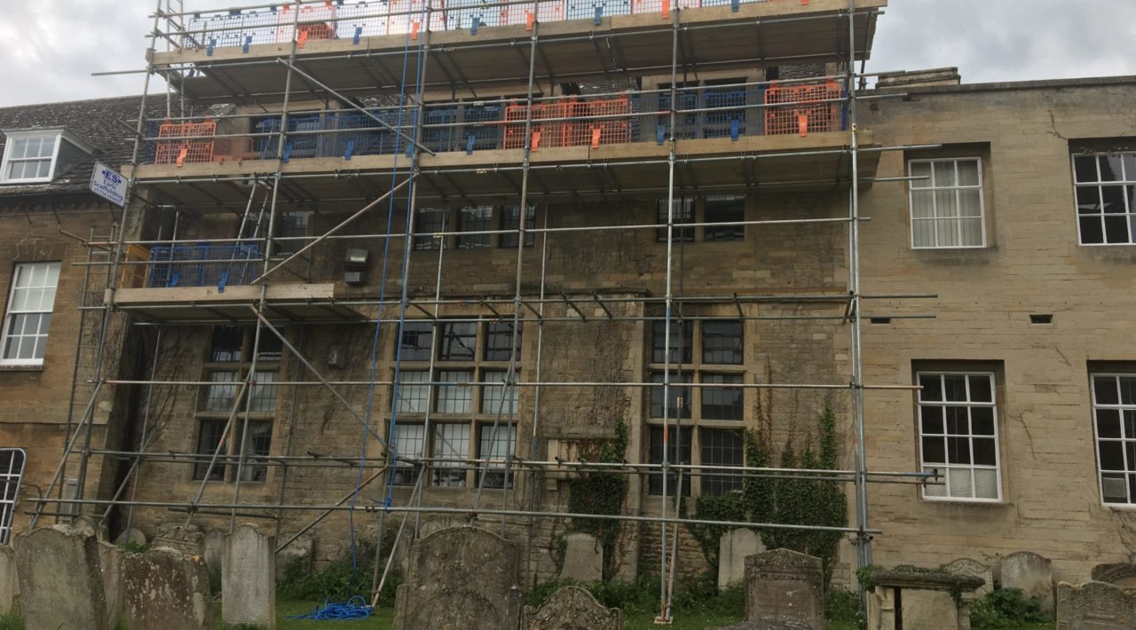 Earls Scaffolding - Independent Scaffolding with Giny Wheel - Oundle School - Commercial Scaffolding